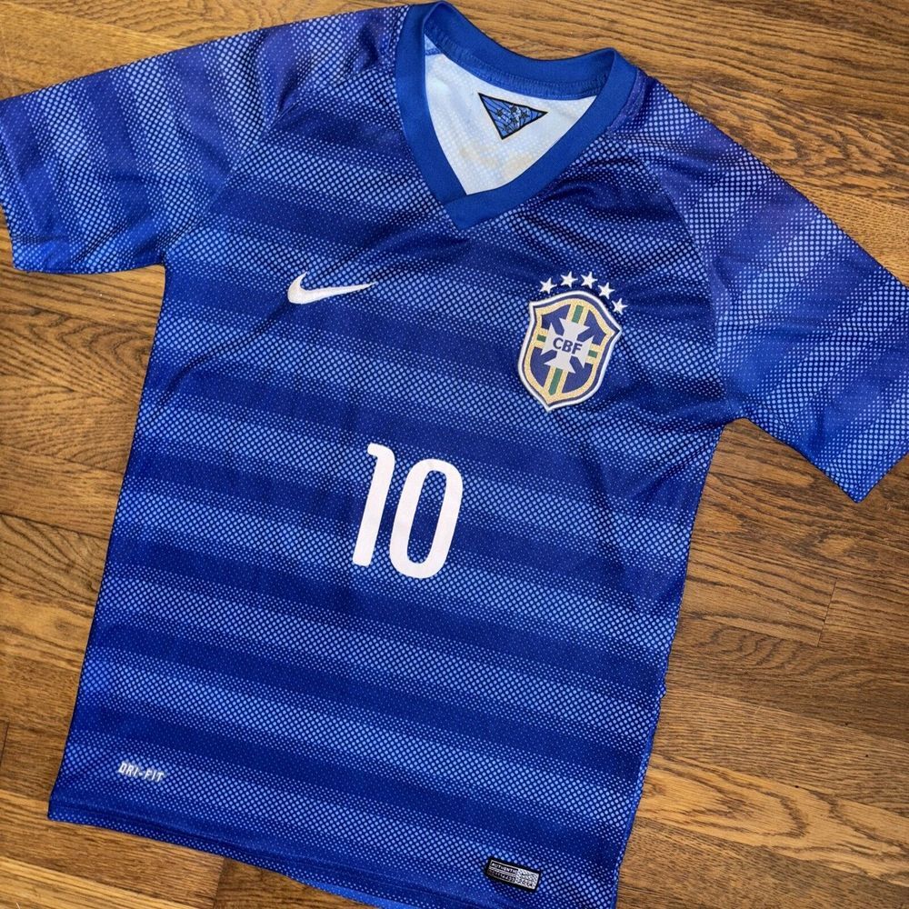 Neymar Júnior 2014 Brazil Away Nike Dri-Fit Soccer Jersey Kit Men's Small Blue